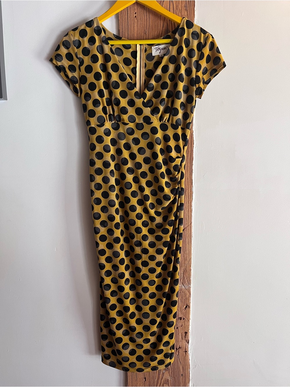 TATYANA Mustard Polka Dot Wrap Midi Dress